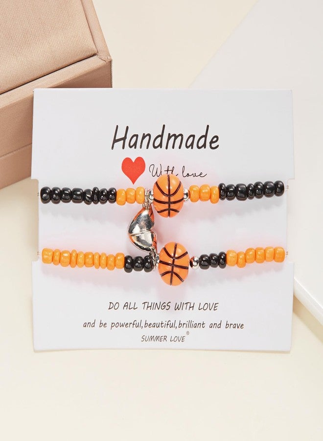 QRH 2PCS Sport Ball Matching Bracelets for Men Women Cute Ball Beads Stretch Bracelets Basketball Sports Bracelet Game Day Accessories for Players BFF Couples Sport Fans Cheerleaders - Image 3